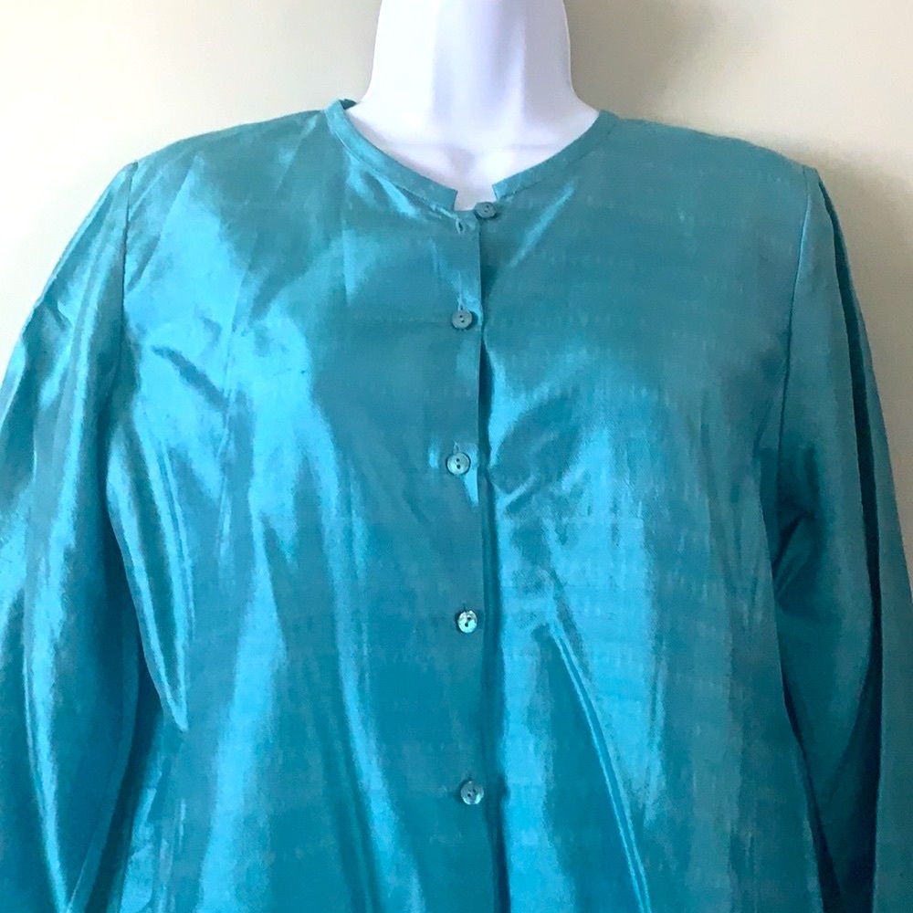🆕 Eileen Fisher Aqua Silk Tunic Top S - Picture 2 of 7